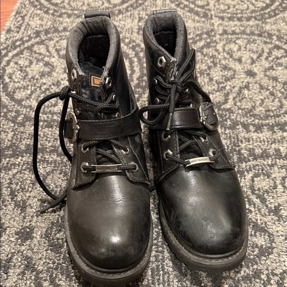 Harley-Davidson Black Leather Lace-Up Boots